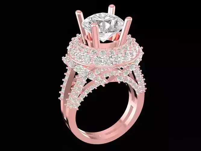 Luxury Multi Halo Diamond Engagement Ring 3D Model 697