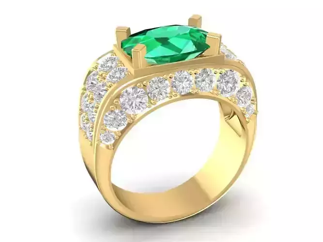 Luxury Cushion Cut Emerald Diamond Men Ring  704