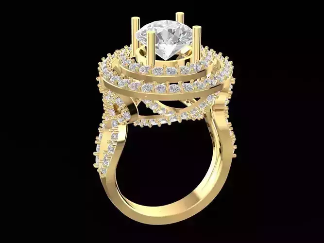 Luxury Multi Layer Halo Engagement Ring 3D Model 709