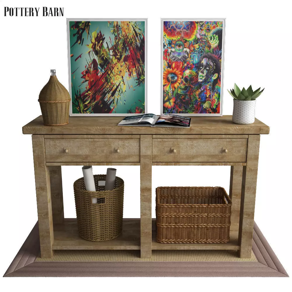 Pottery Barn Benchwright Console Table Rustic Mahogany 3D model