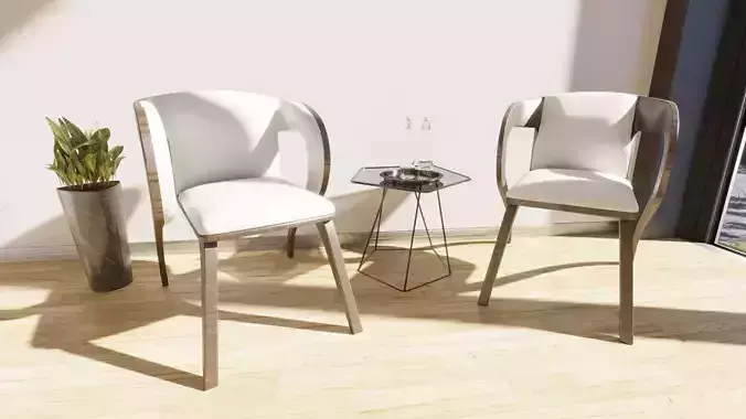 Chair two chairs with wooden legs and upholstered seats