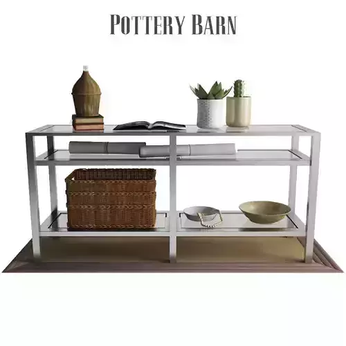 Pottery Barn Tanner Long Console Table Polished Nickel Finish
