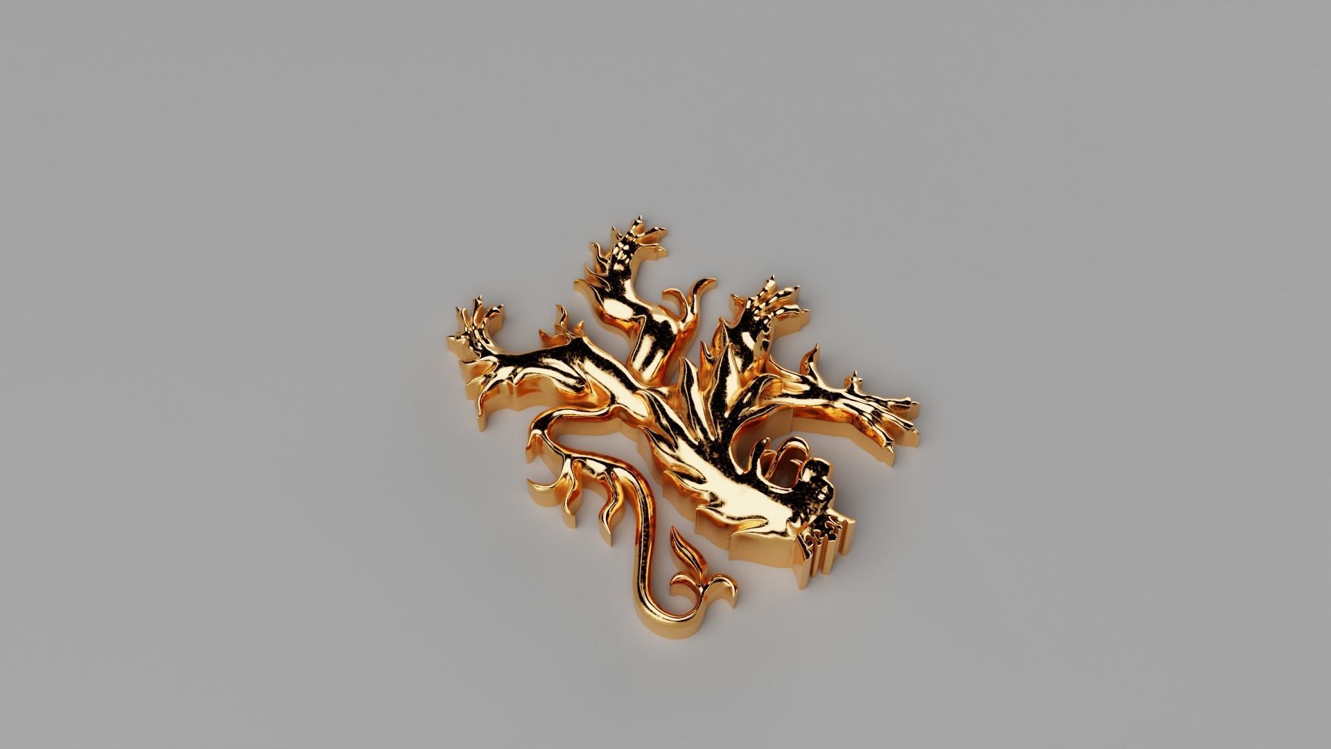 heraldic lion jewelry piece 3D print model_3