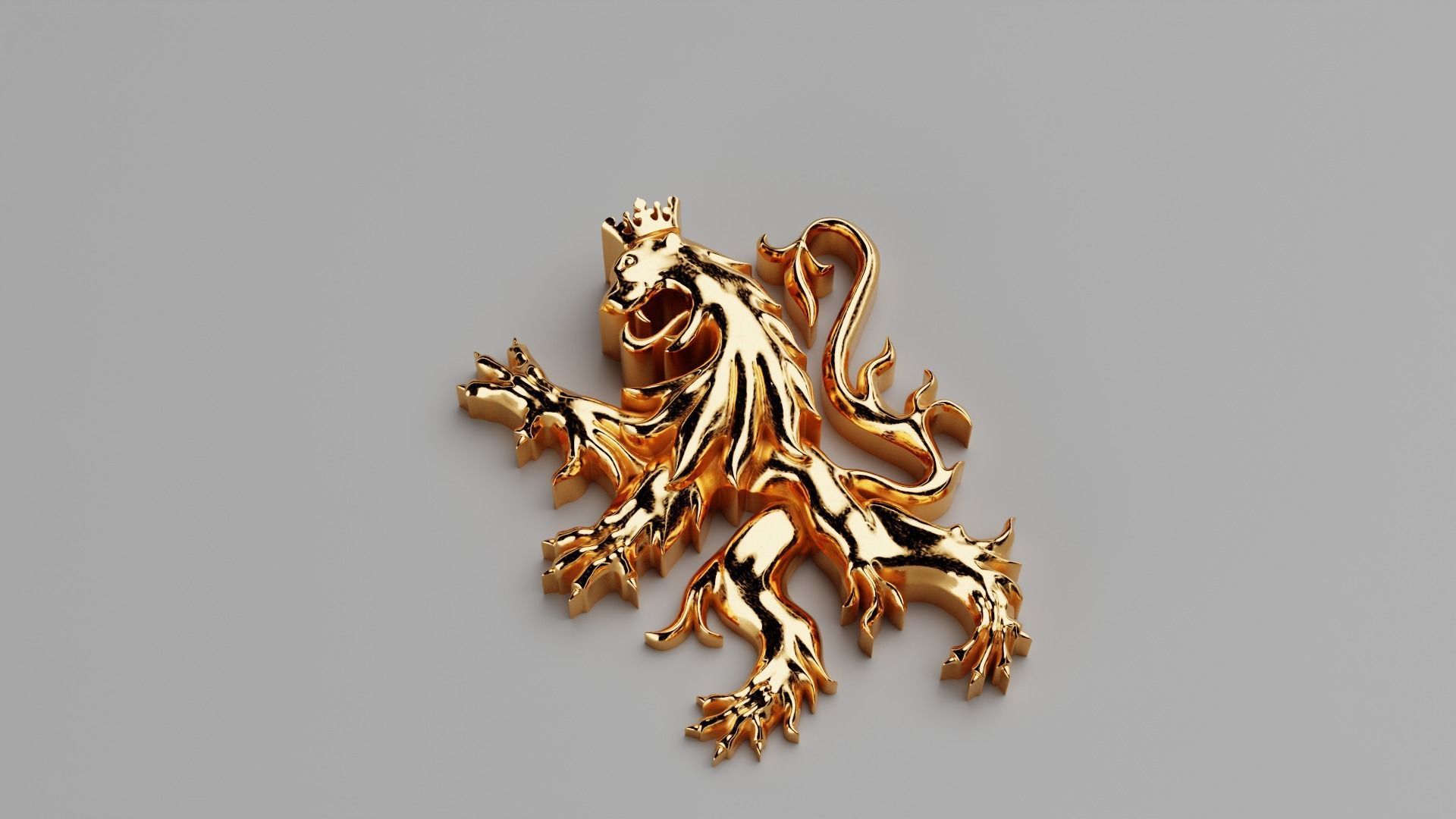 heraldic lion jewelry piece 3D print model_2