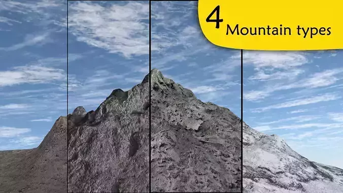 4 mountain types and free sky hdri Low-poly 3D model