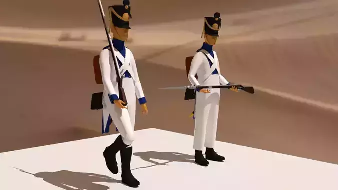 Westphalian soldier and officer  Napoleonic wars Free low-poly 3D model