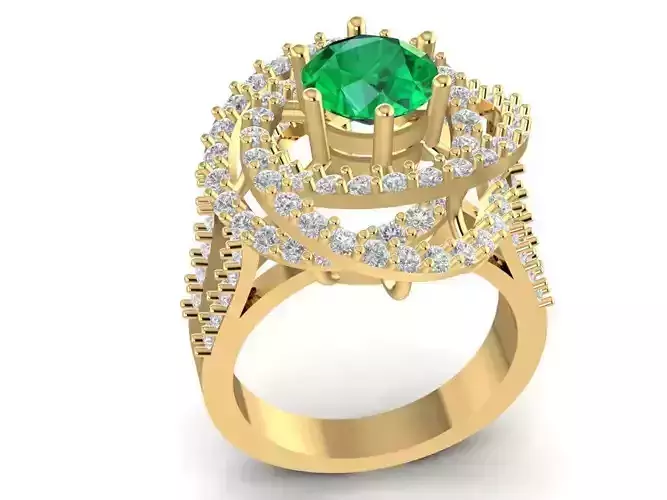 Emerald Halo Diamond Ring 3D Model 721