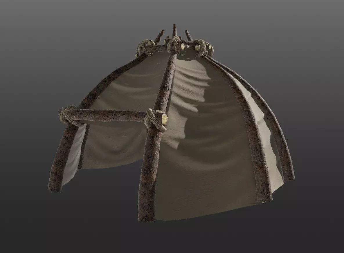 Primitive Leather Hut Low-poly 3D model_0