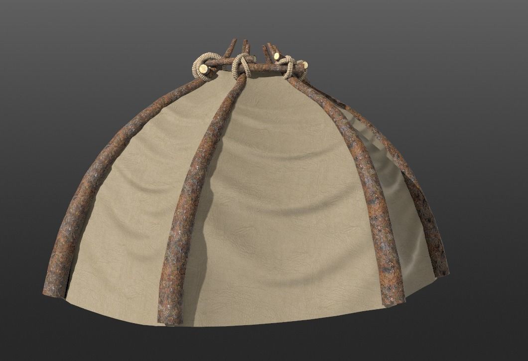 Primitive Leather Hut Low-poly 3D model_1