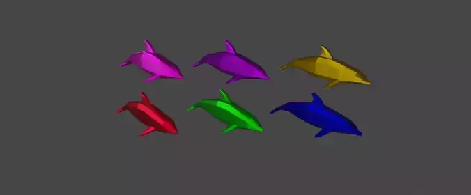 Six different colored Low Poly dolphins in Blender 3D  Low-poly 3D model