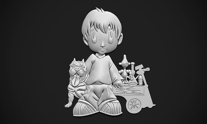 Boy with Bulldog 2D Relief Free 3D print model