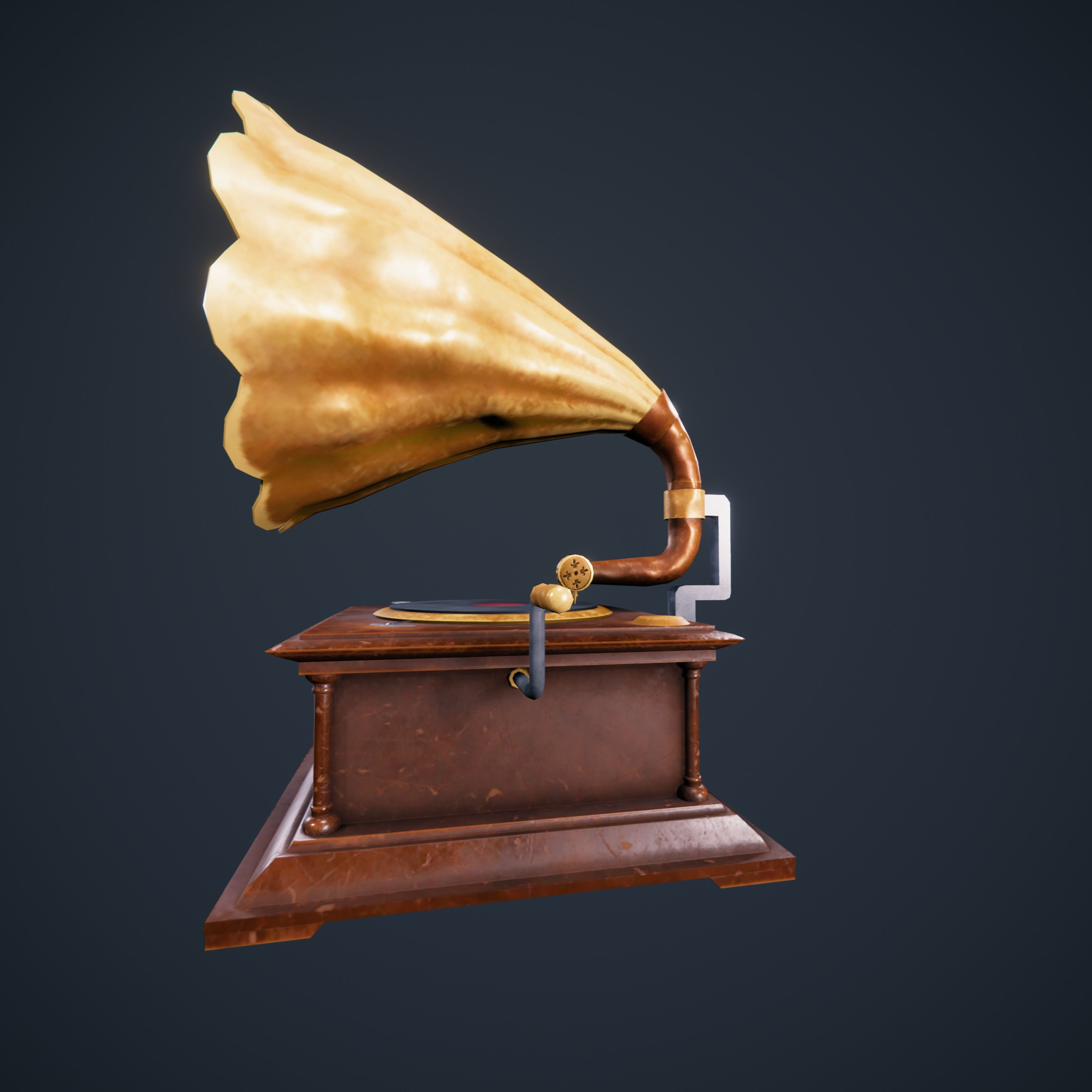 Gramphone Low Poly Game Ready gramophone Low-poly 3D model_8