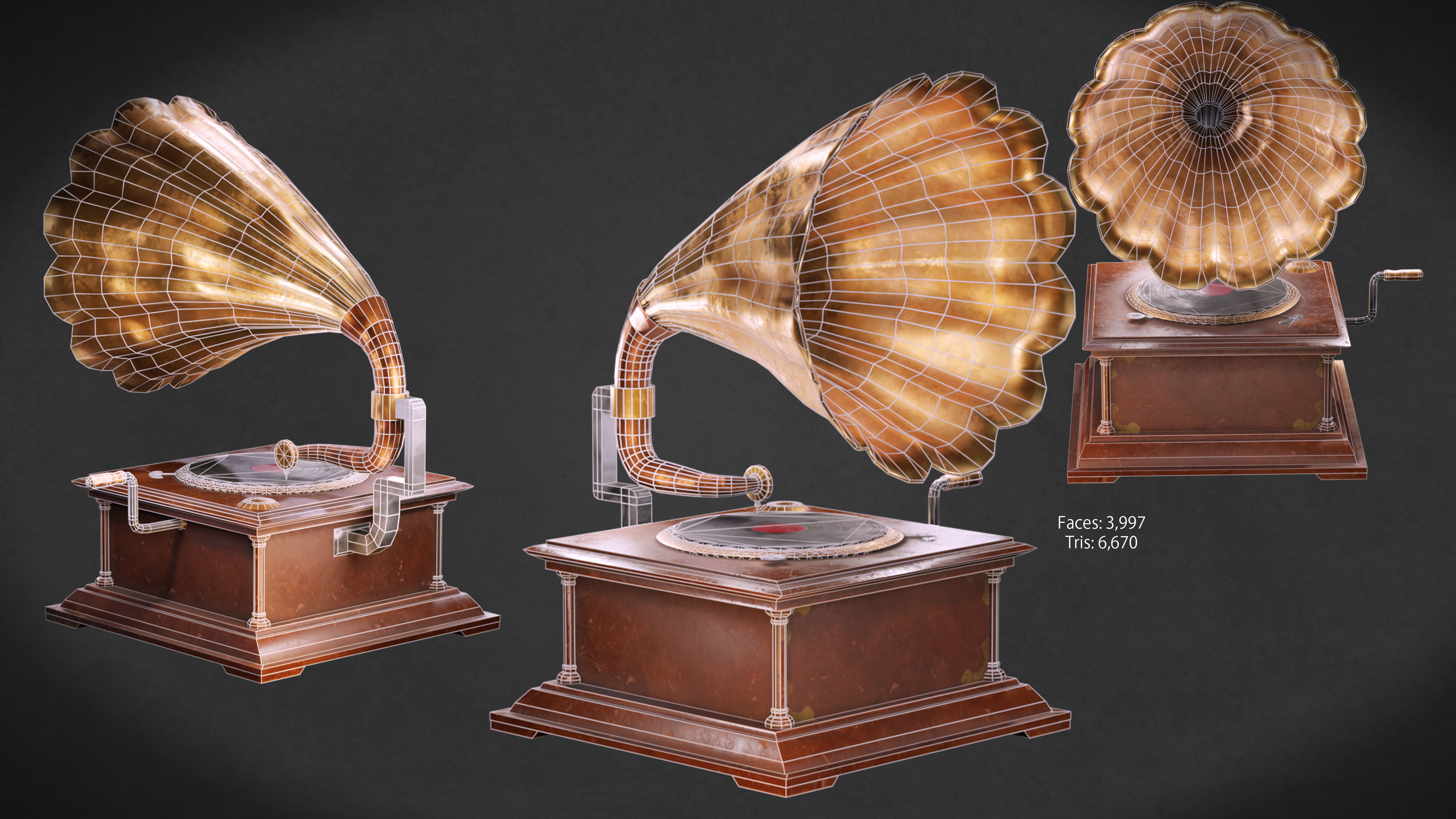 Gramphone Low Poly Game Ready gramophone Low-poly 3D model_5