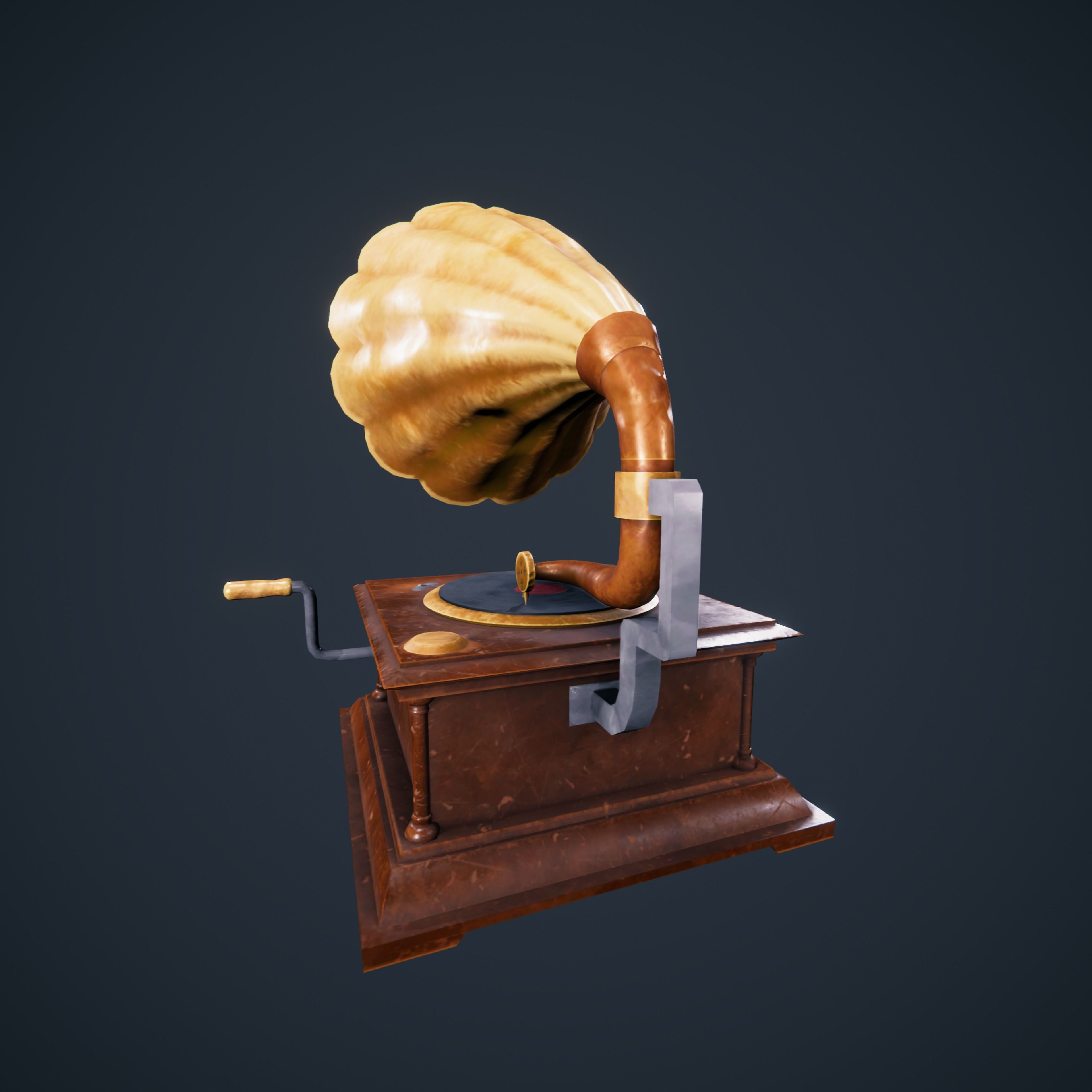 Gramphone Low Poly Game Ready gramophone Low-poly 3D model_7