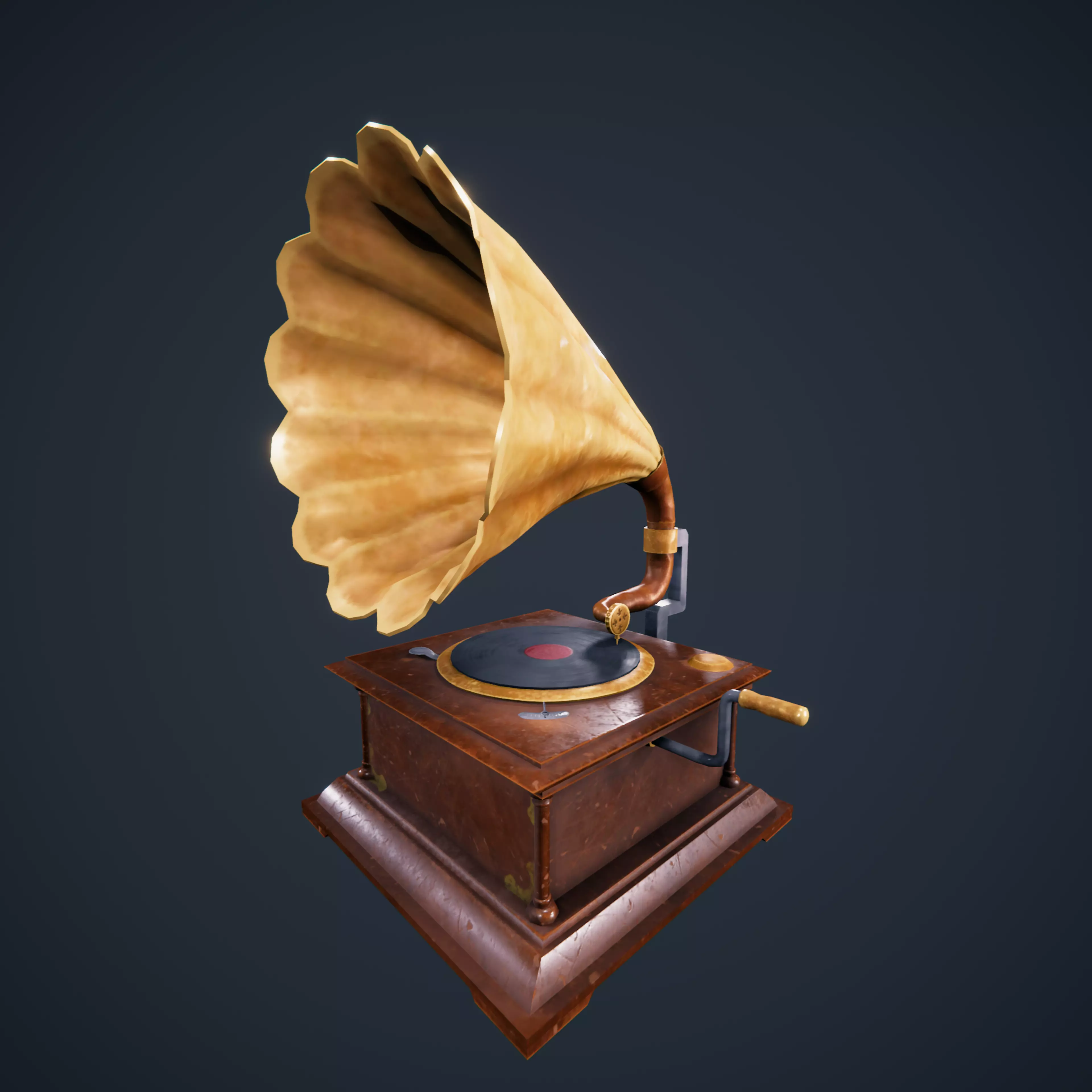 Gramphone Low Poly Game Ready gramophone Low-poly 3D model_0