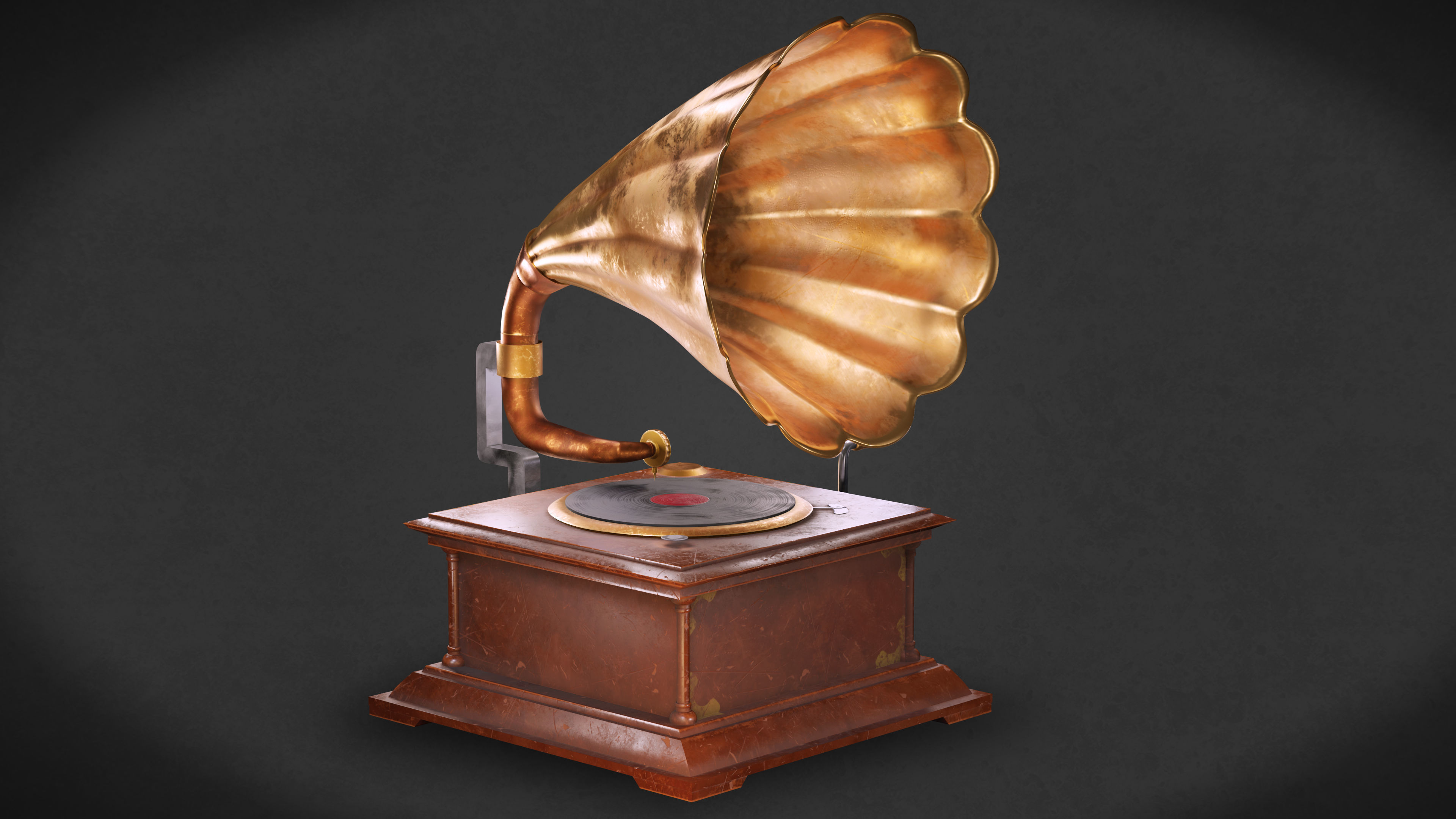 Gramphone Low Poly Game Ready gramophone Low-poly 3D model_4