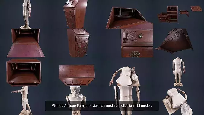 Vintage Antique Furniture  victorian modular collection 3D Model Pack 6