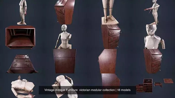 Vintage Antique Furniture  victorian modular collection 3D Model Pack 4