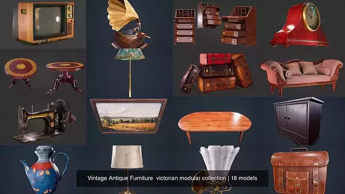 Vintage Antique Furniture  victorian modular collection 3D Model Pack 3