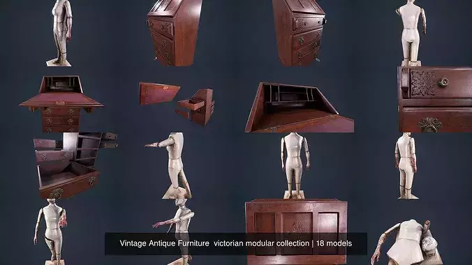Vintage Antique Furniture  victorian modular collection 3D Model Pack 5