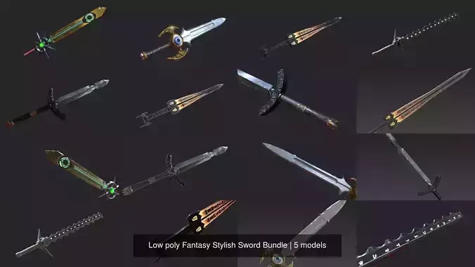 Low poly Fantasy Stylish Sword Bundle 3D Model Collection