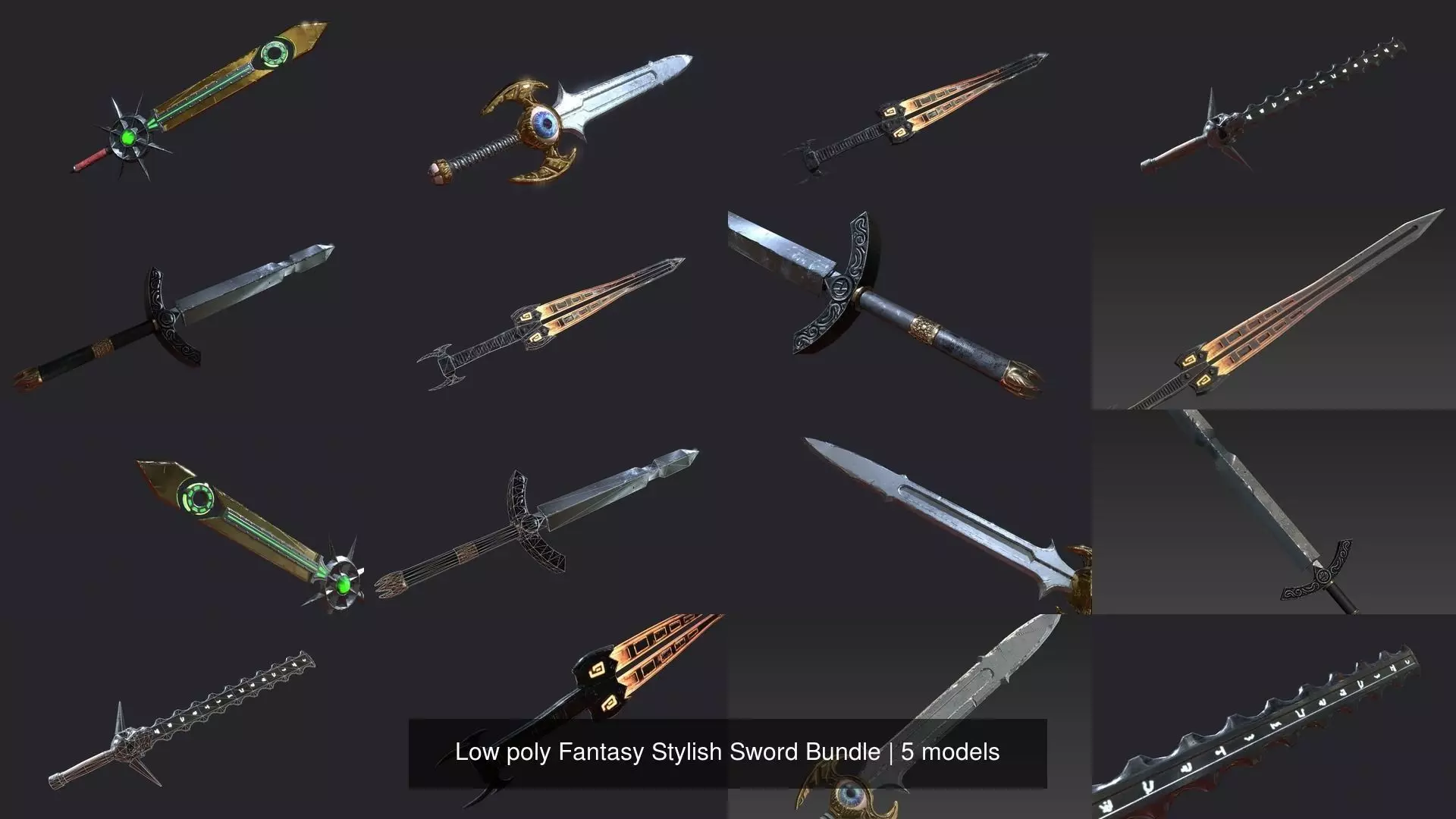 Low poly Fantasy Stylish Sword Bundle 3D Model Collection_0