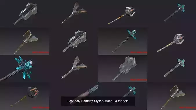 Low poly Fantasy Stylish Mace 3D Model Collection