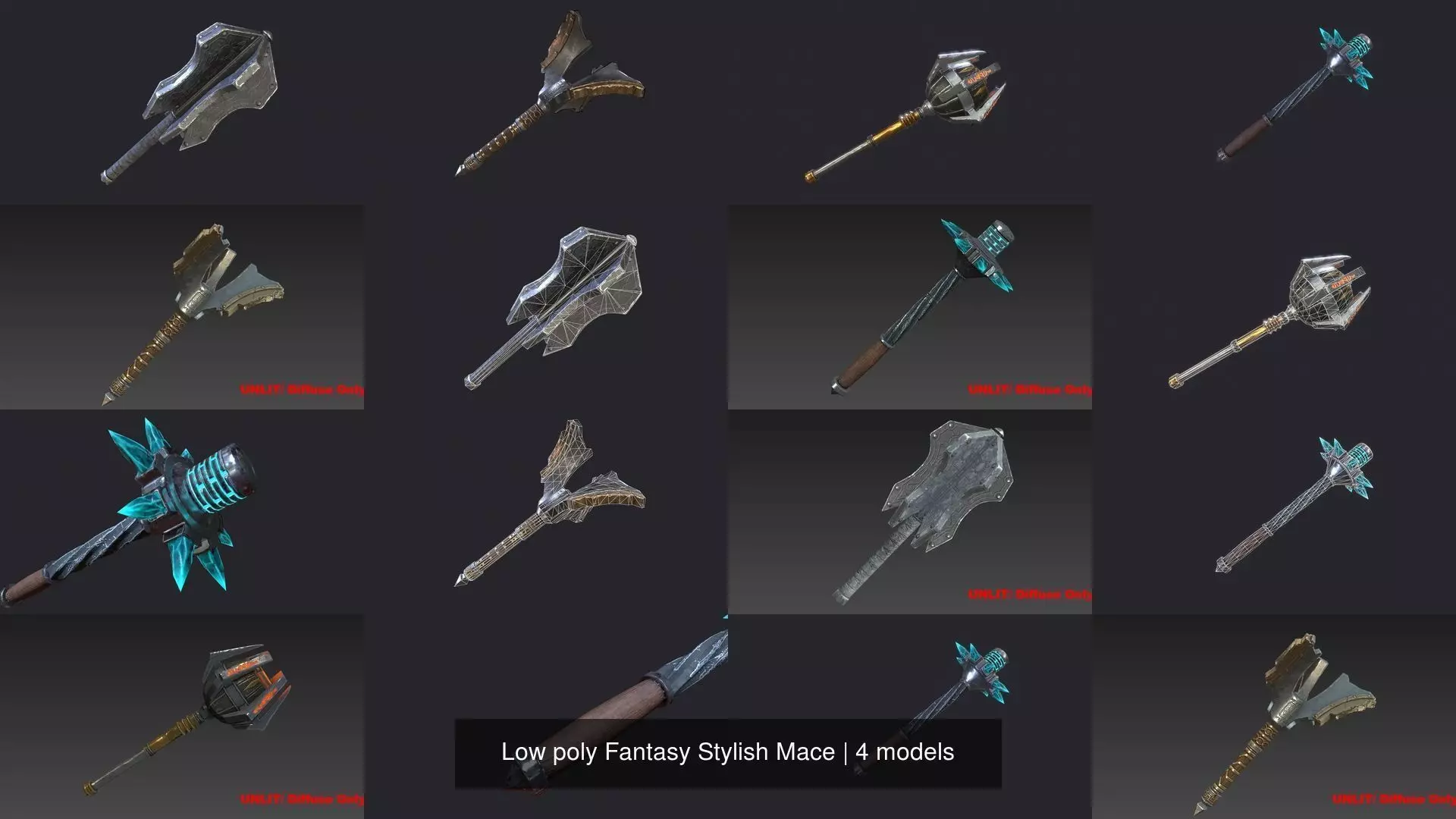 Low poly Fantasy Stylish Mace 3D Model Collection_0