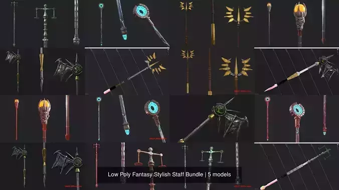 Low Poly Fantasy Stylish Staff Bundle