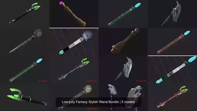 Low poly Fantasy Stylish Wand Bundle