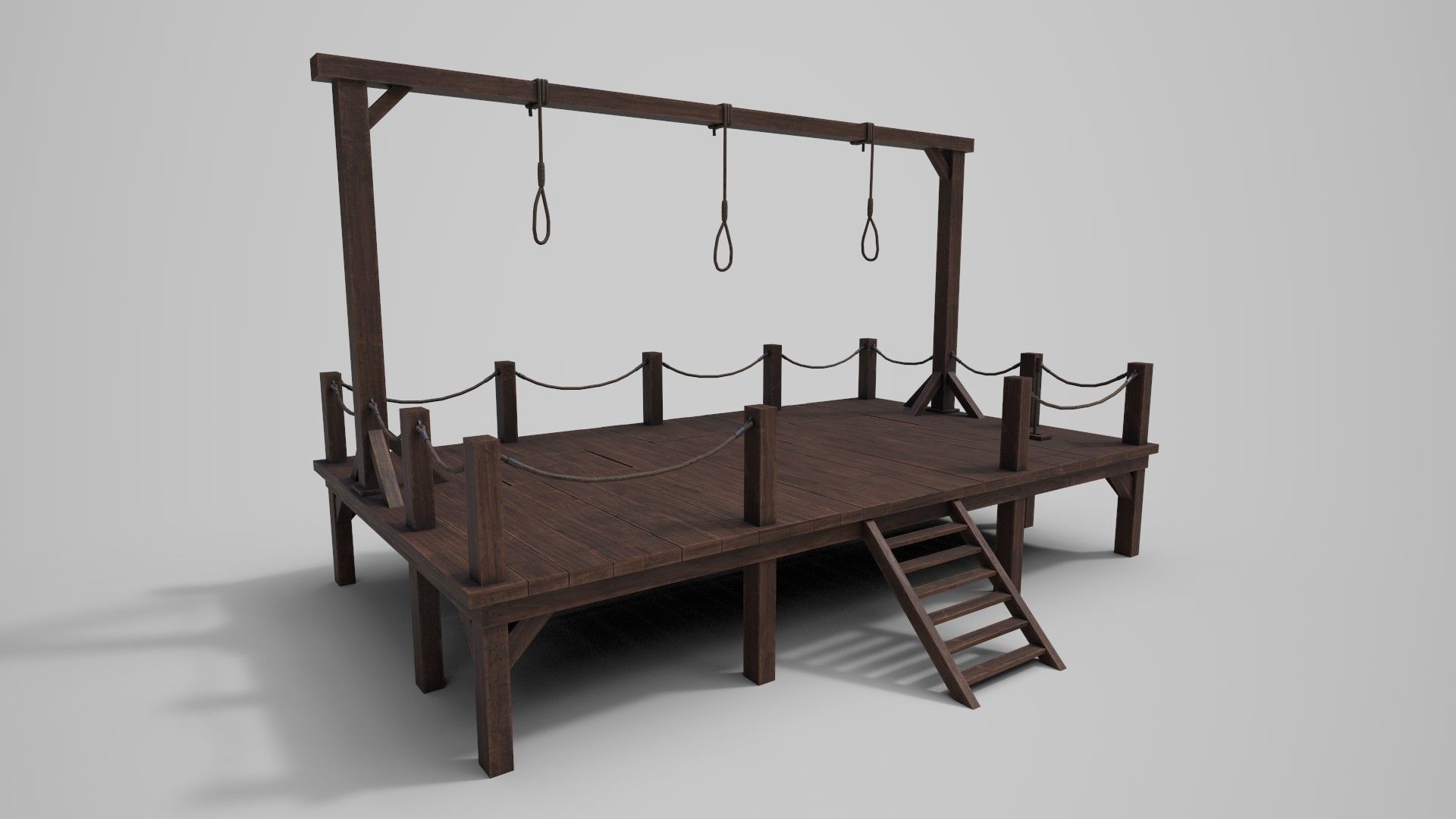 Medieval Triple Gallows Low-poly 3D model_7