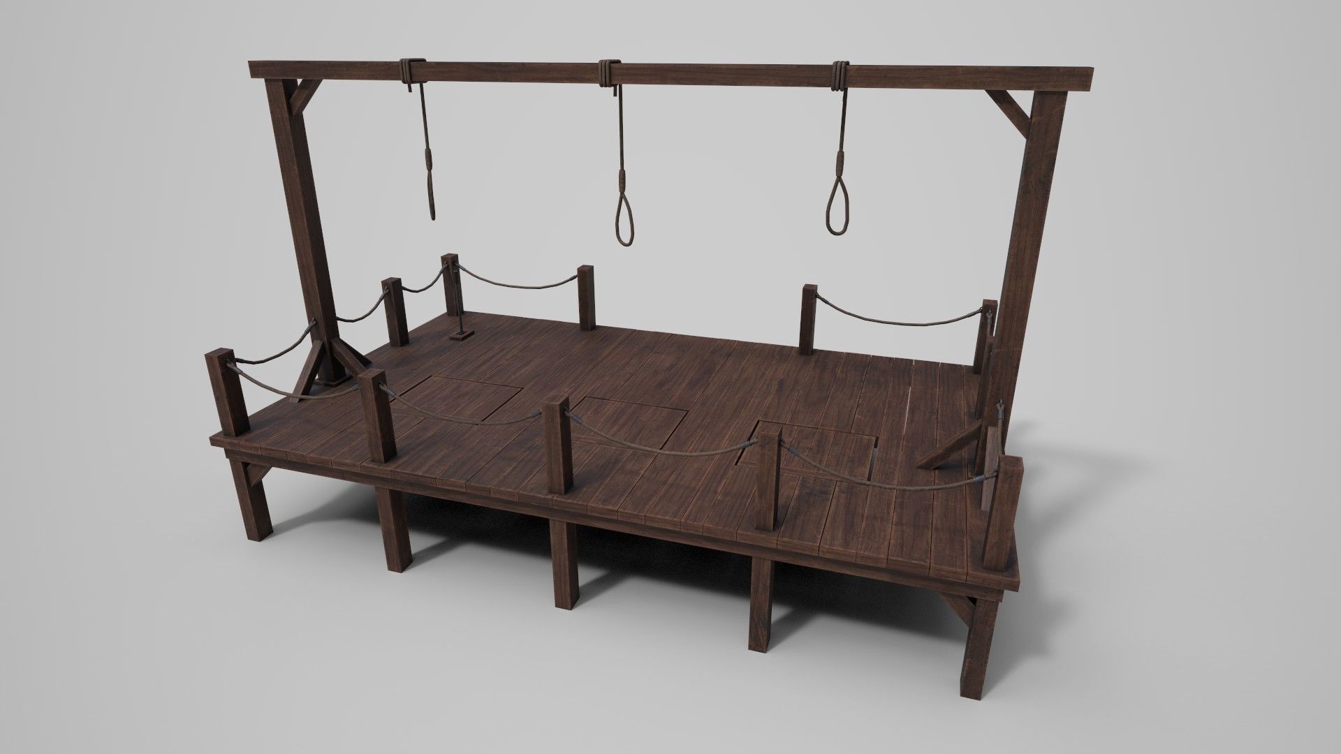 Medieval Triple Gallows Low-poly 3D model_6