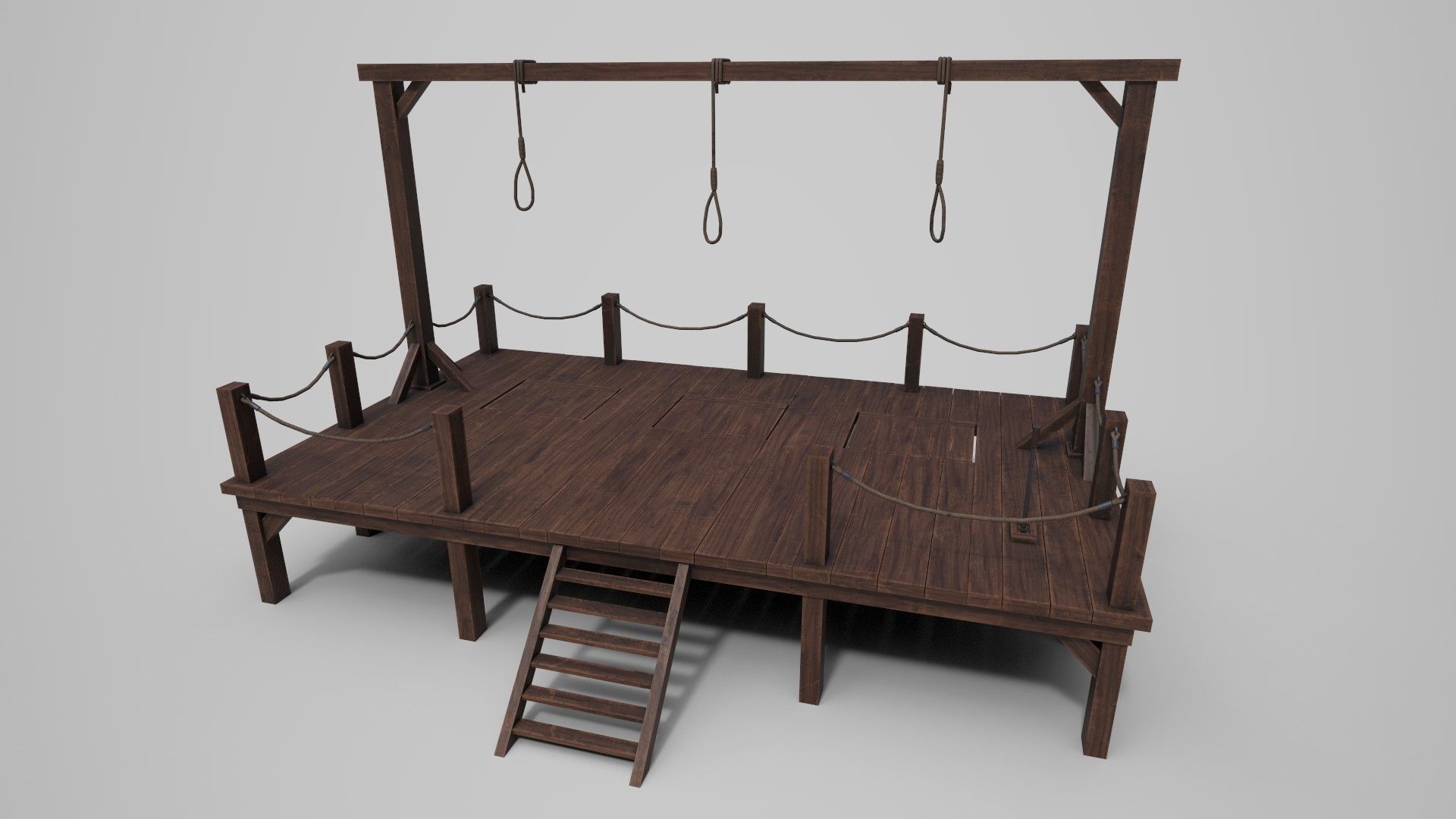 Medieval Triple Gallows Low-poly 3D model_4