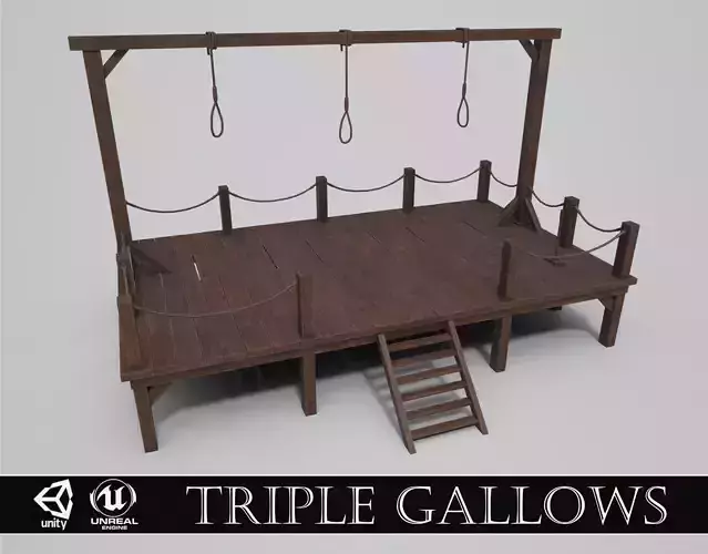 Medieval Triple Gallows Low-poly 3D model