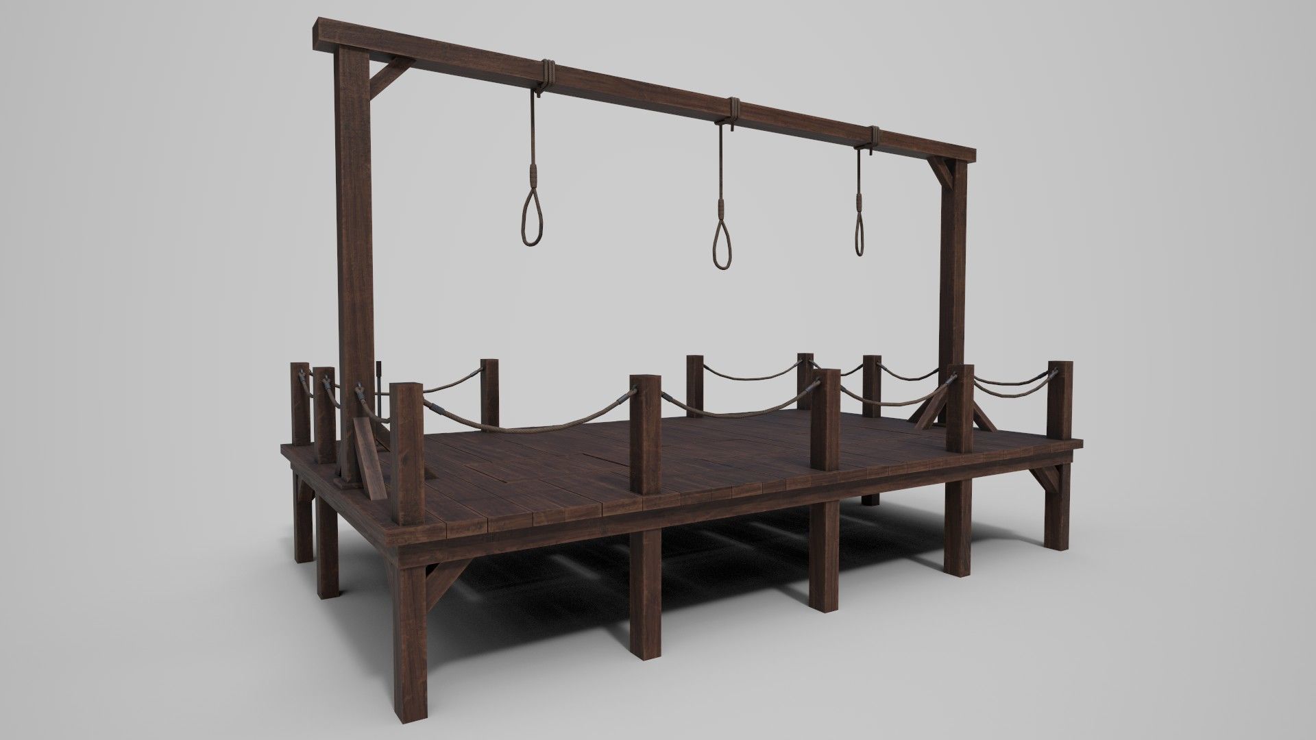 Medieval Triple Gallows Low-poly 3D model_9