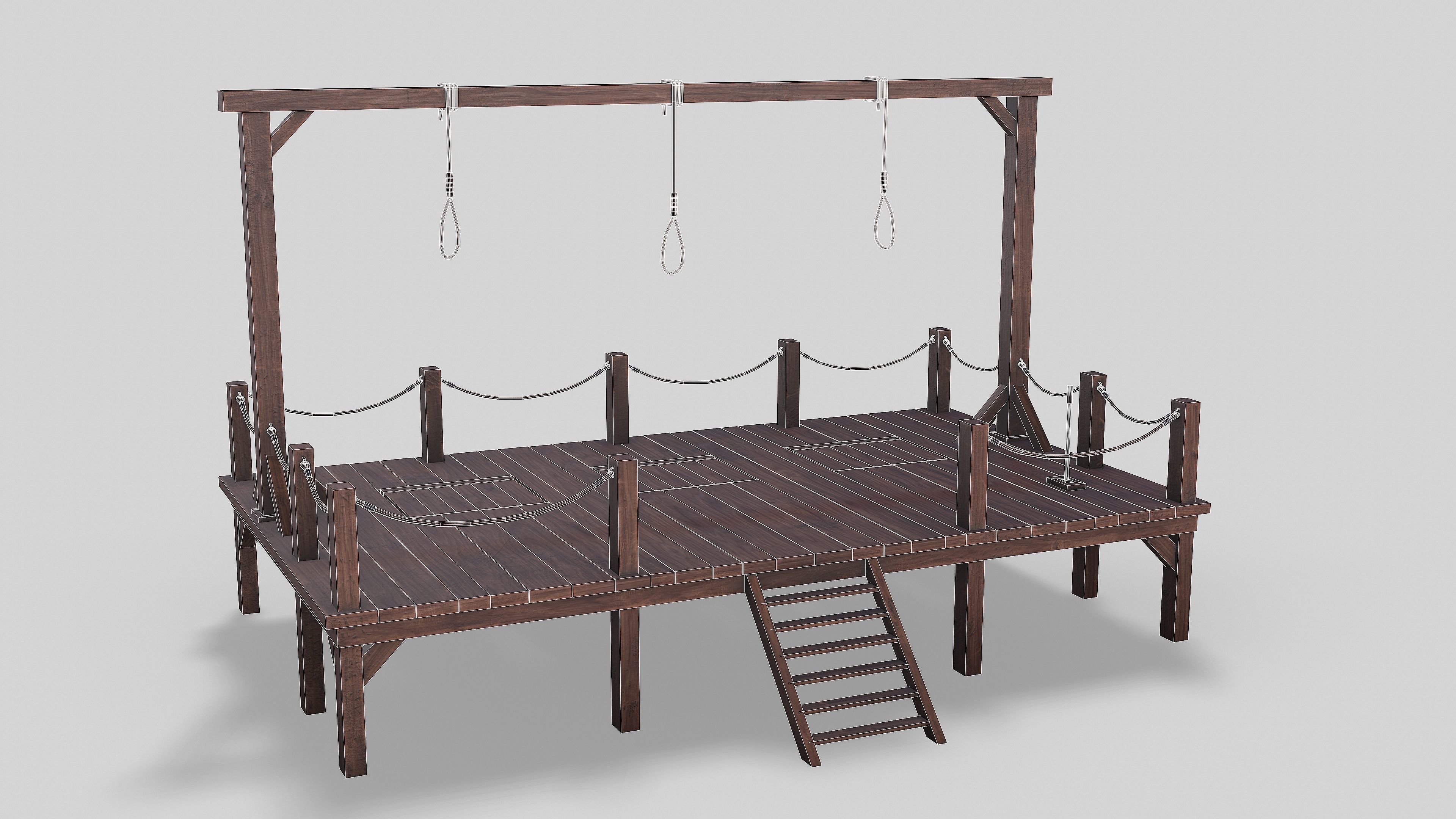 Medieval Triple Gallows Low-poly 3D model_14