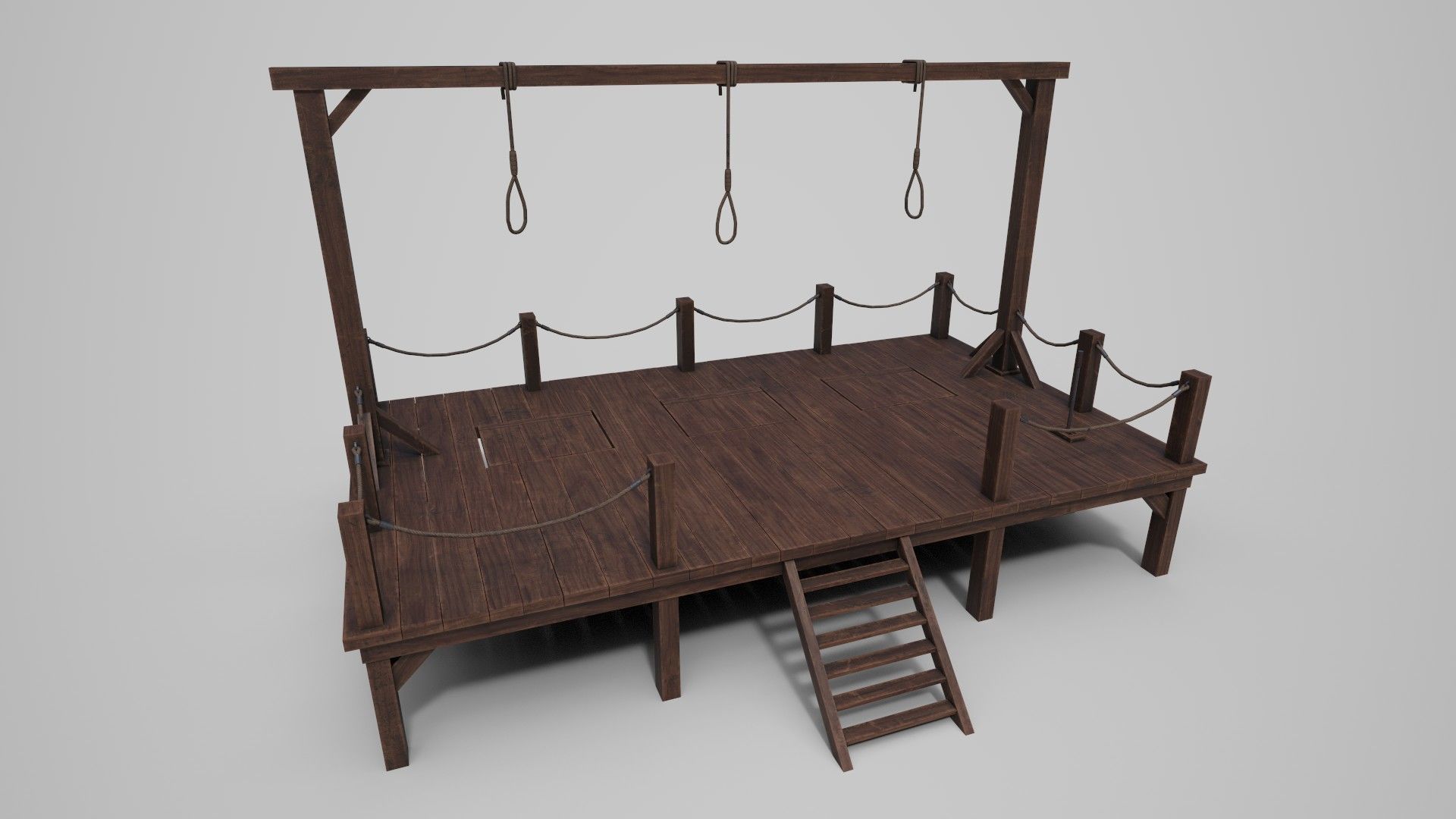 Medieval Triple Gallows Low-poly 3D model_3
