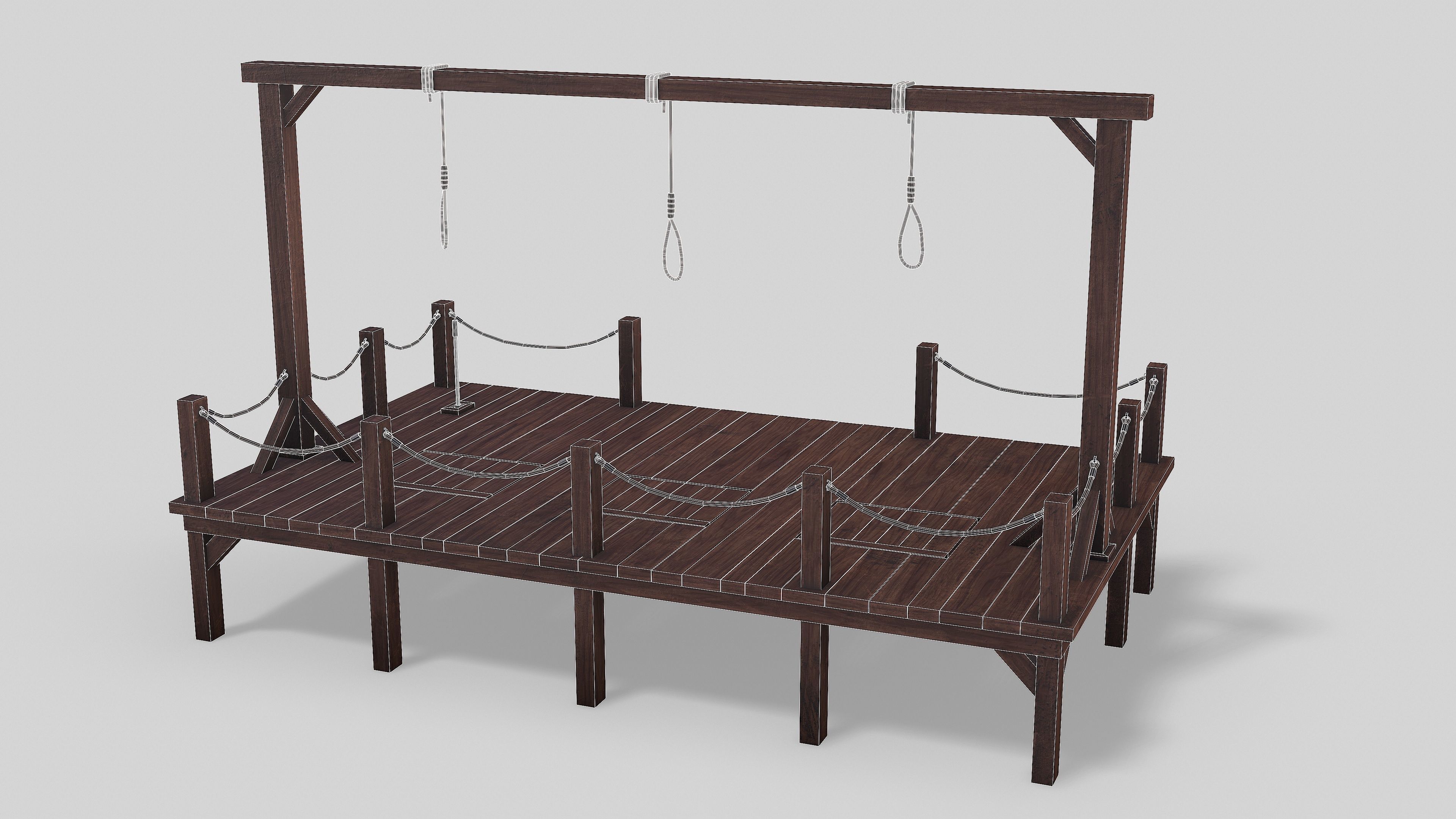 Medieval Triple Gallows Low-poly 3D model_17