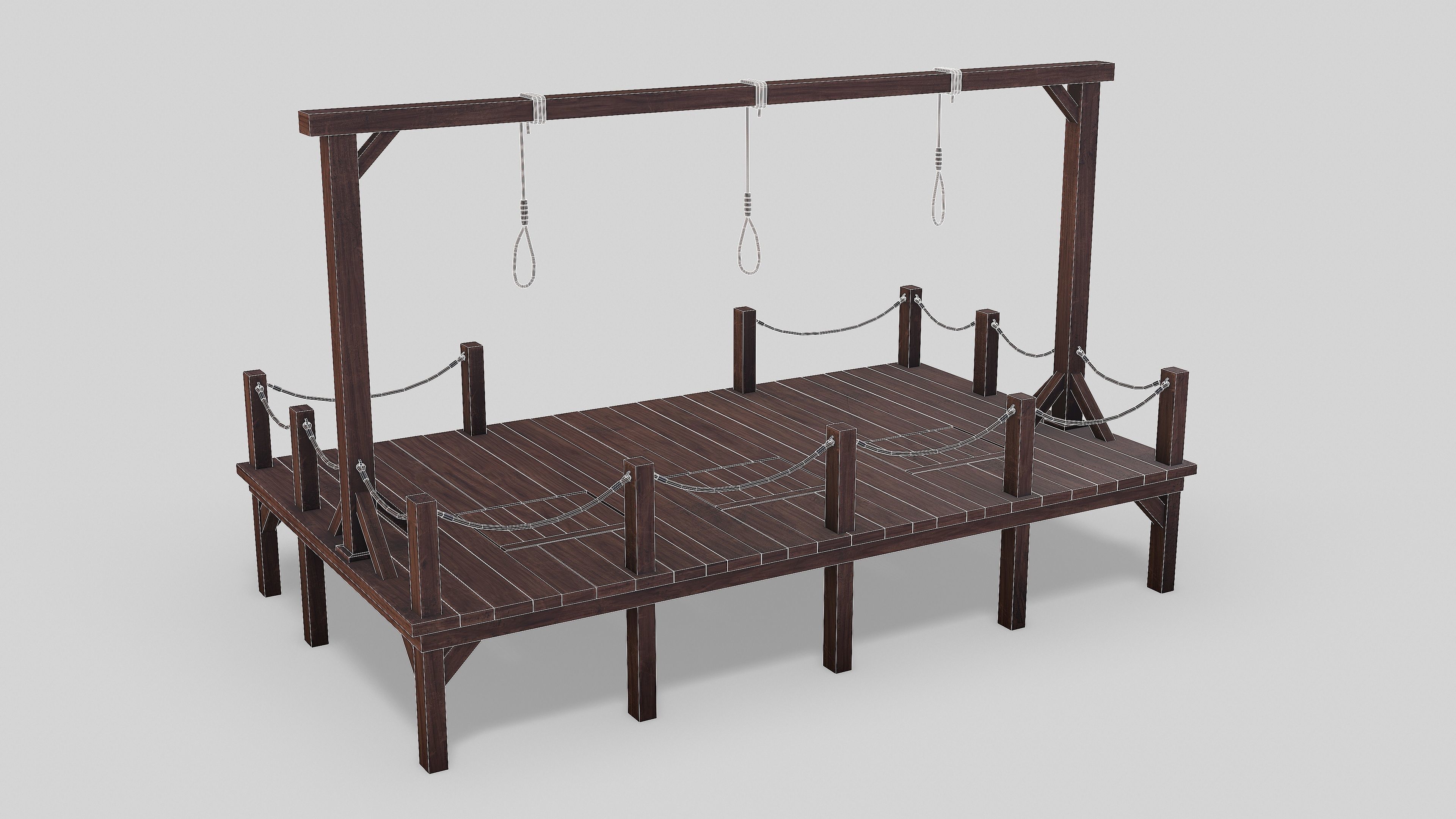 Medieval Triple Gallows Low-poly 3D model_16