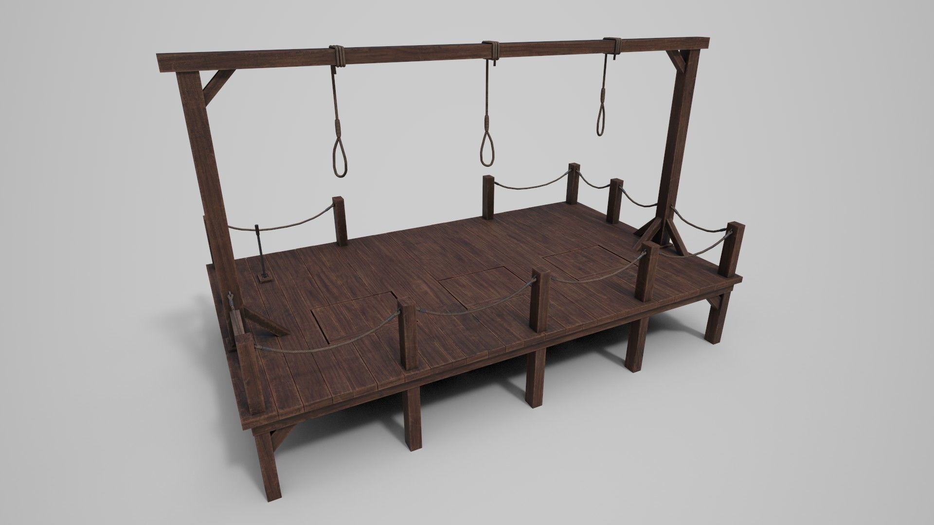 Medieval Triple Gallows Low-poly 3D model_5