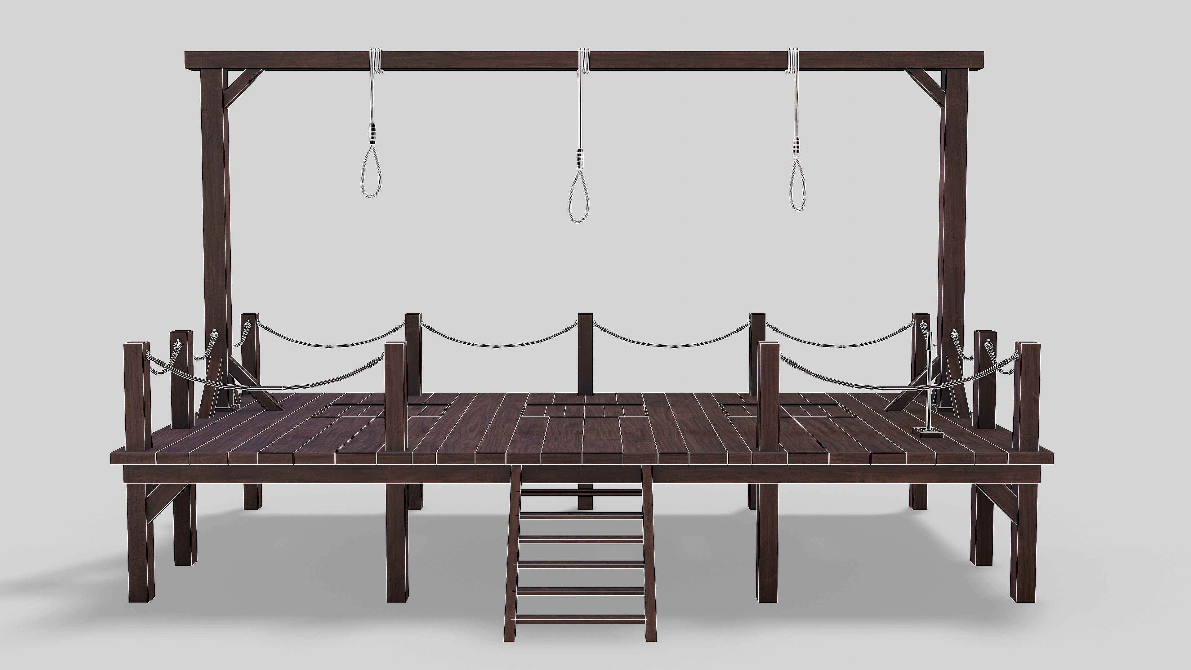Medieval Triple Gallows Low-poly 3D model_20