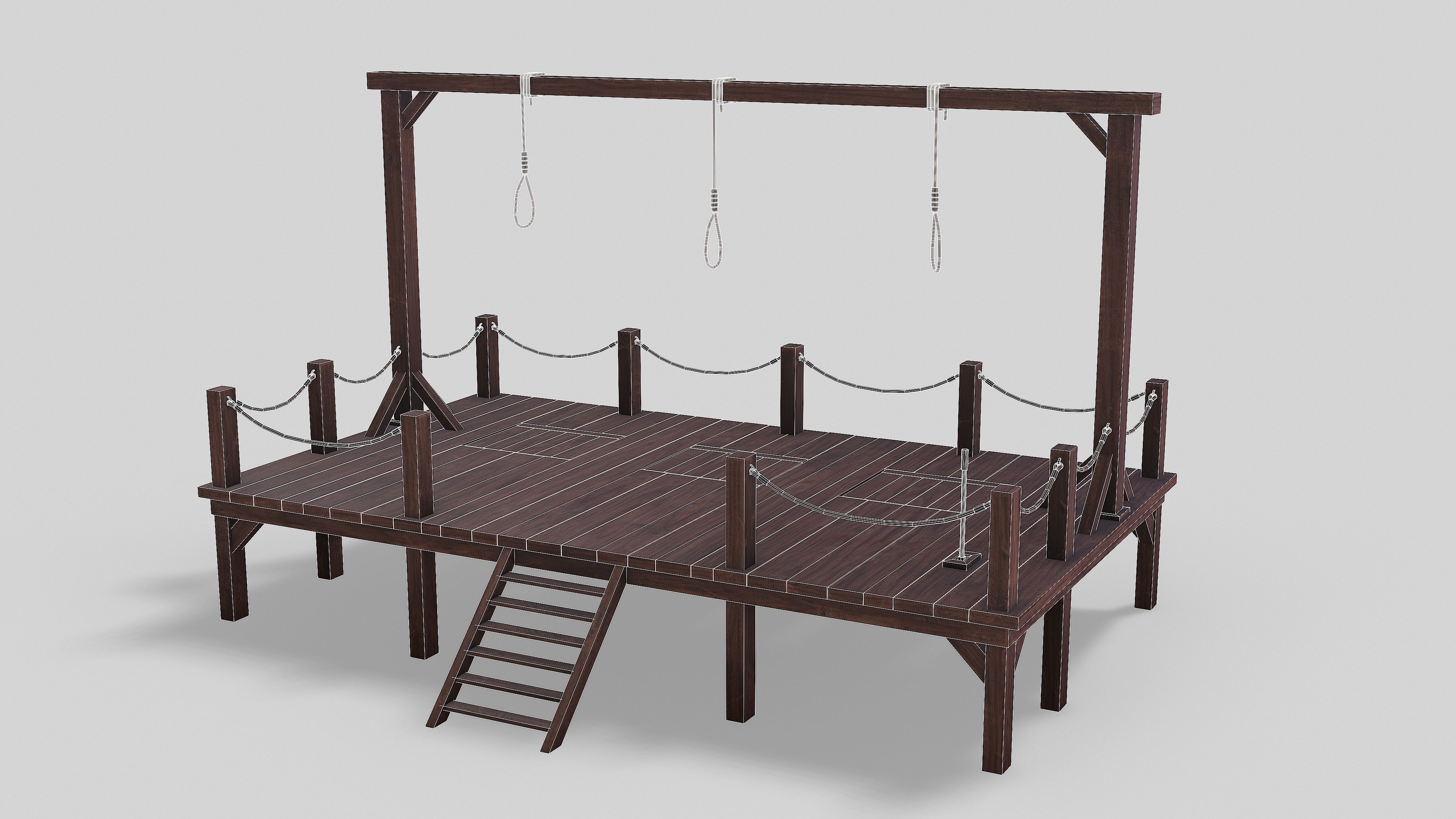 Medieval Triple Gallows Low-poly 3D model_15