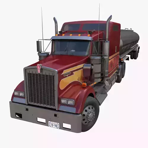 Kenworth W900 tanker trailer Low-poly 3D model