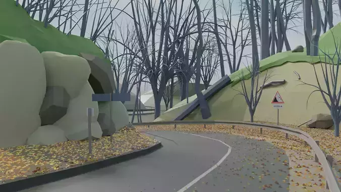 Lowpoly nature scene with road 2