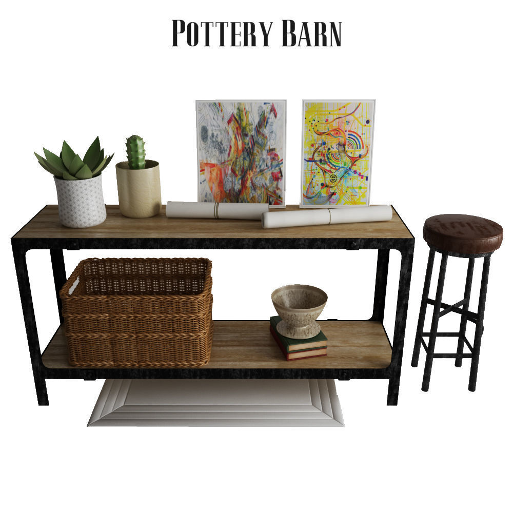 Pottery Barn Clint Reclaimed Wood Console Table 3D model_1