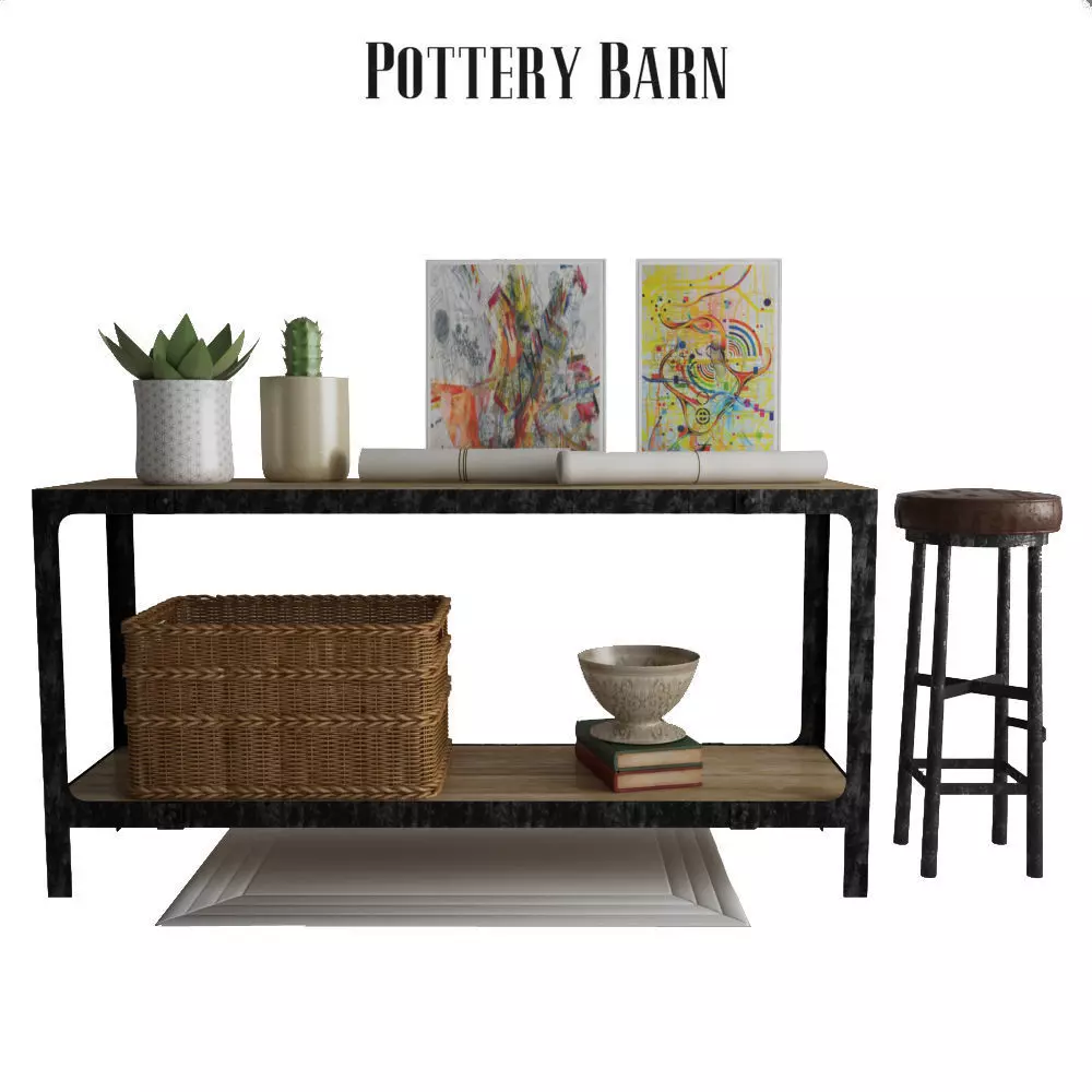 Pottery Barn Clint Reclaimed Wood Console Table 3D model_0