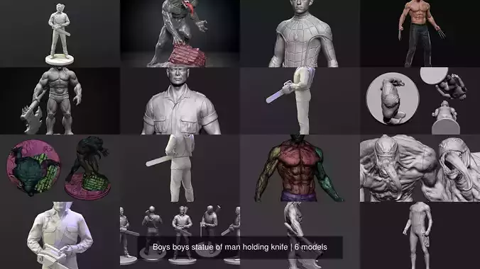 Boys boys statue of man holding knife 3D Model Collection