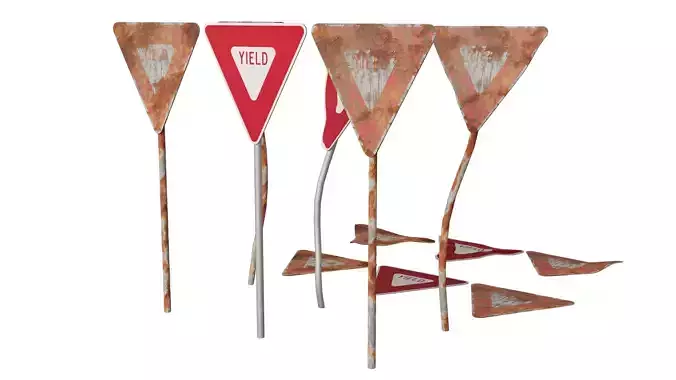 Yield Road Signs Rusted Old and Clean versions