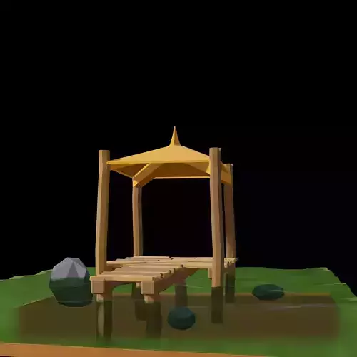 a low poly gazebo model wooden on grassy field 3D print model