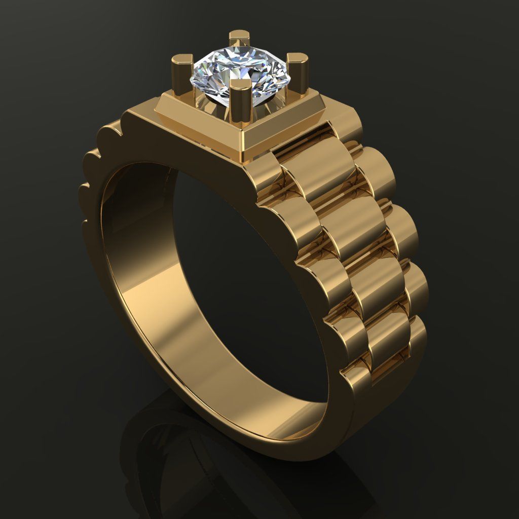 Signet Ring Diamond Link Style Mix Size  3D print model_3